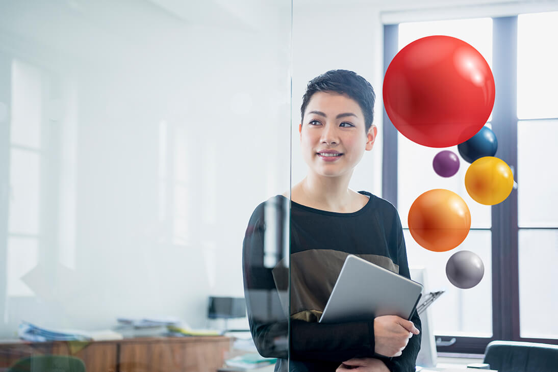 A girl with a laptop using the Private Cloud services